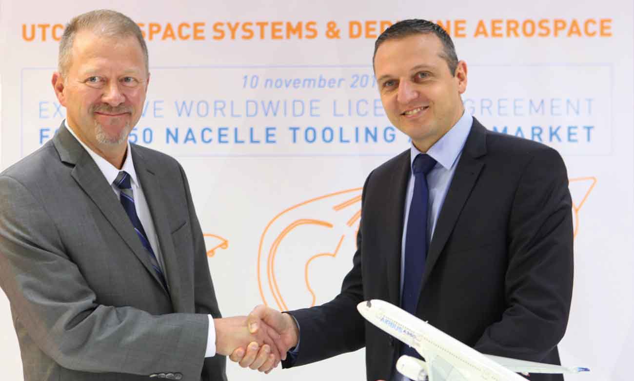 Handshake of C.Barbe and P.Snyder for Collins Aerospace A350 nacelle tooling license agreement