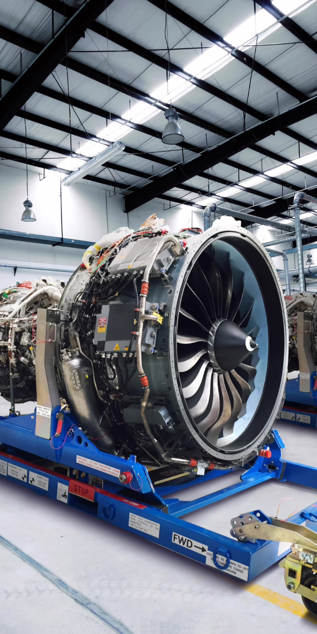 Dedienne Aerospace Leap-1B engine stands in a workshop