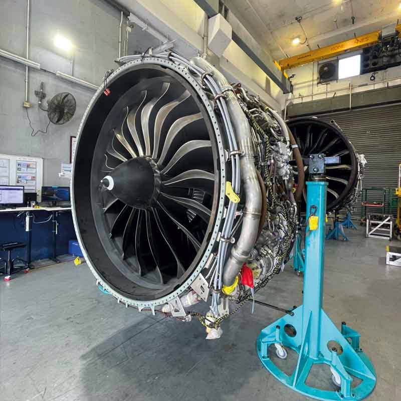 LEAP pedestals engine tooling in a workshop