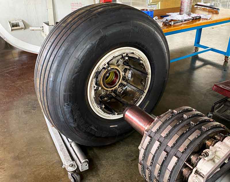 Close up of aircraft wheels