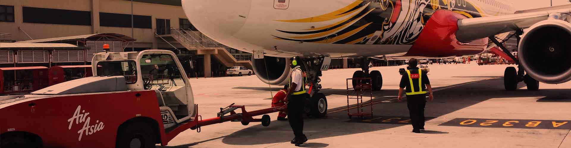 Dedienne Aerospace tow bar is pulling an A320 aircraft